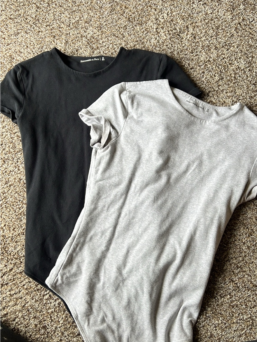 Abercrombie & Fitch Black and Light Gray Women’s Short Sleeve Bodysuits